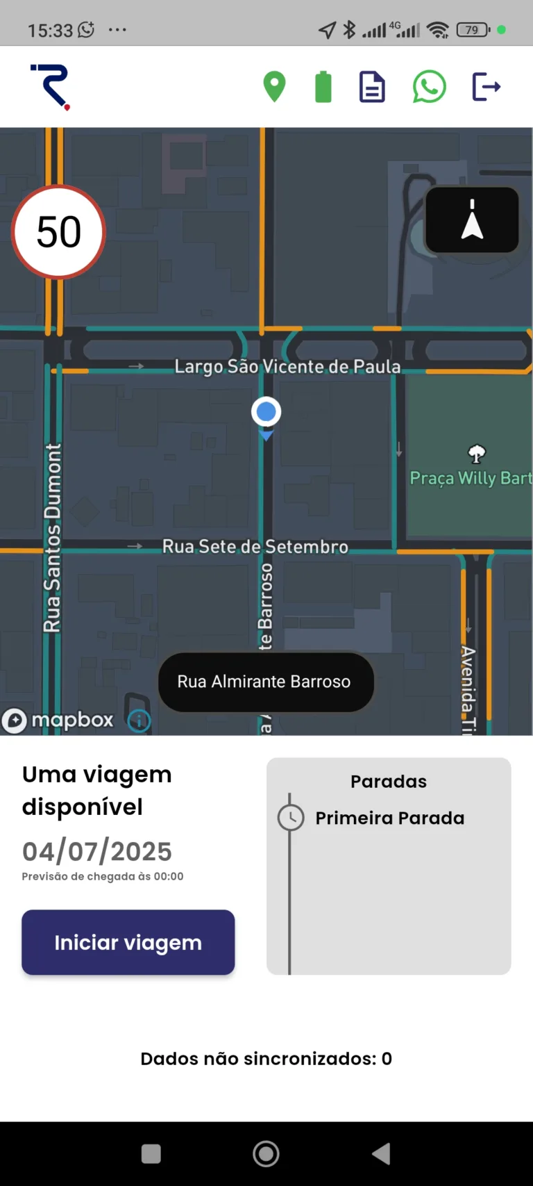 Rota Sys - Antes de aceitar viagem - tela escura