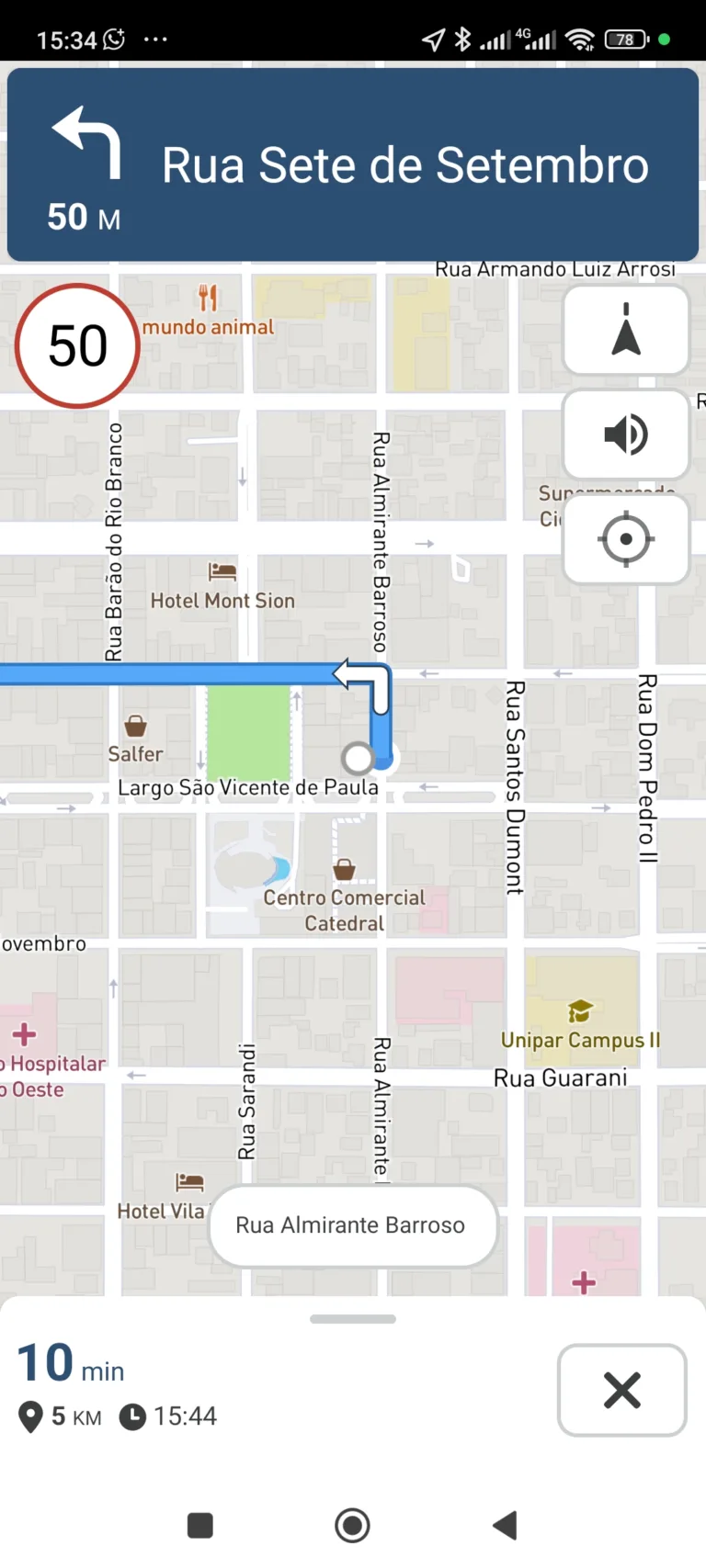 Rota Sys - Iniciando navegação - Clara