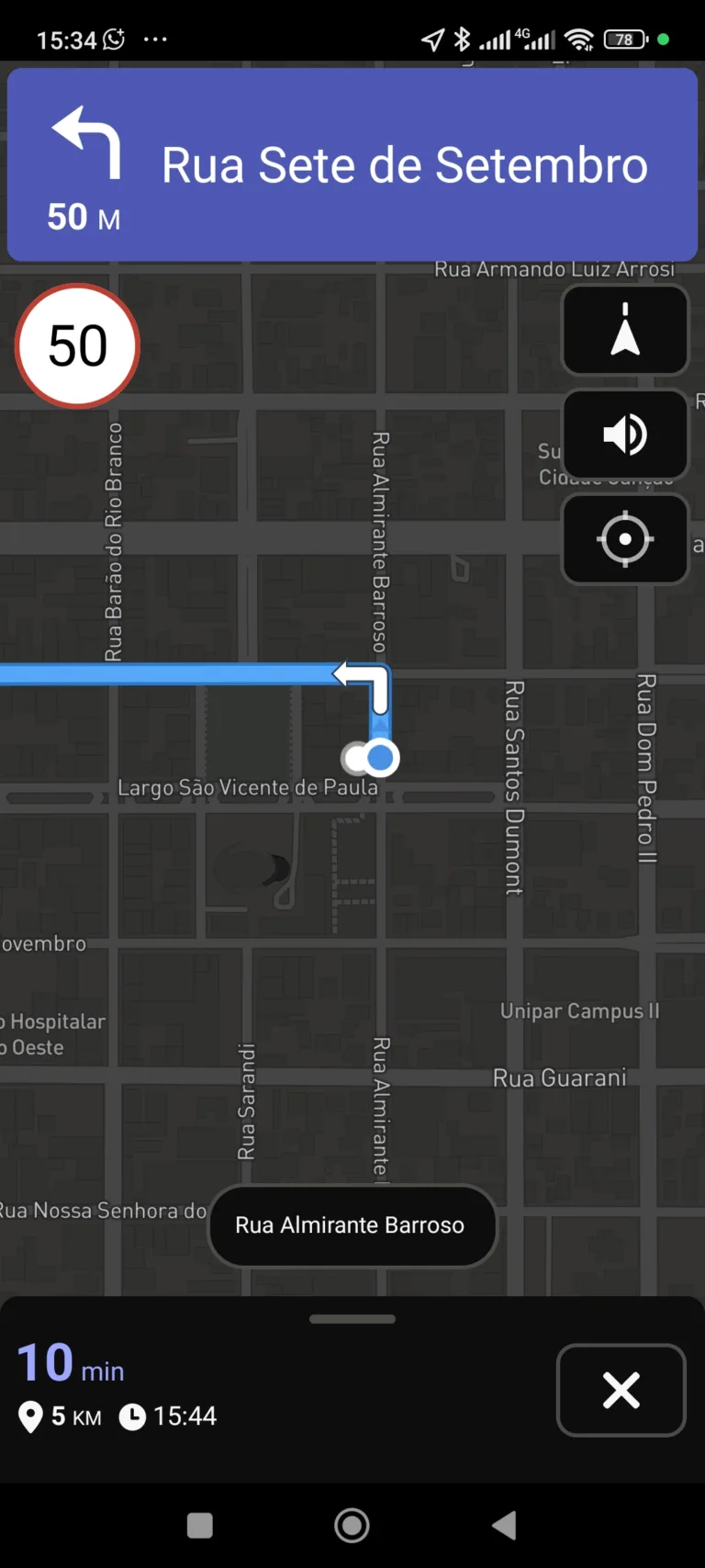 Rota Sys - Iniciando navegação - escura